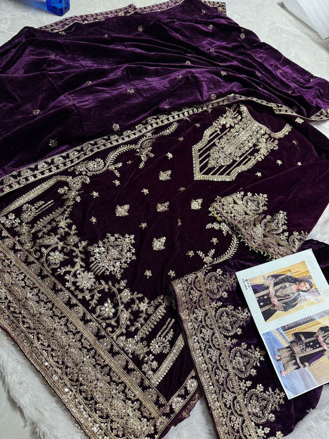 Ziaaz Designs 640 Colour Velvet Embroidery Pakistani Suits Exporters In India